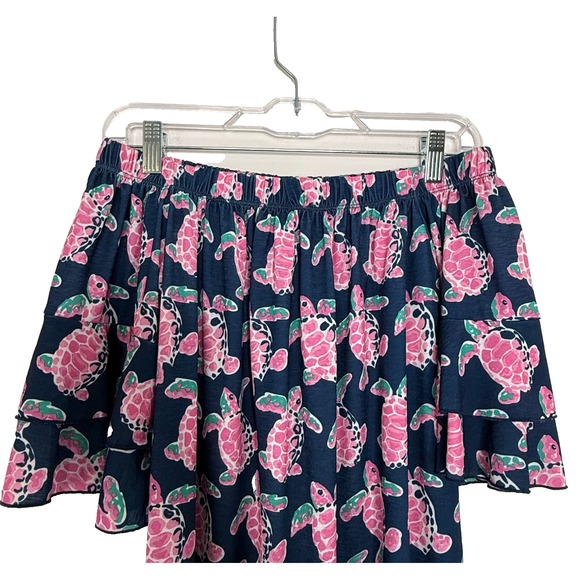 SIMPLY SOUTHERN WOMEN'S BLUE OFF SHOULDER BLOUSE TURTLE PRINT‎ SIZE L - Picture 3 of 7